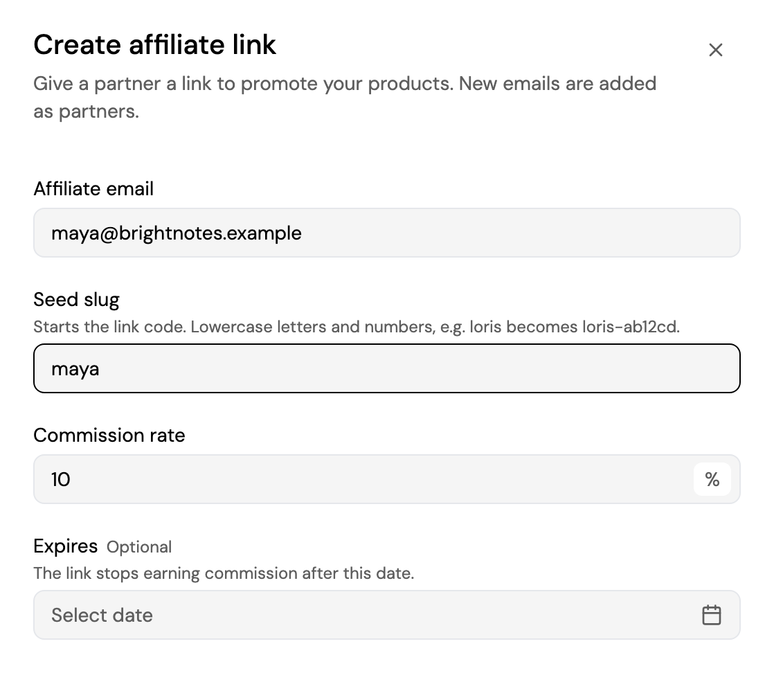 Create affiliate link