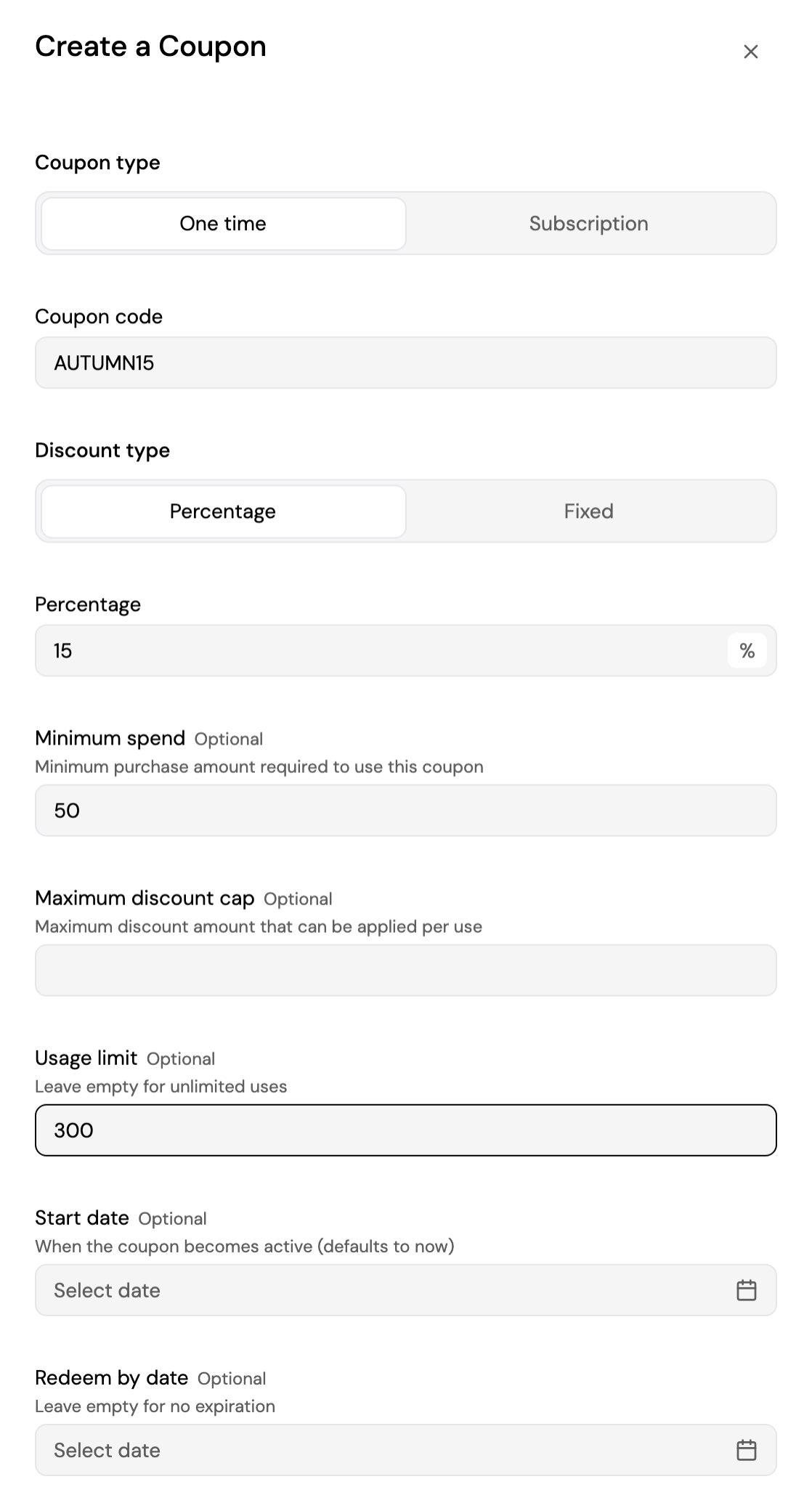 Create a Coupon