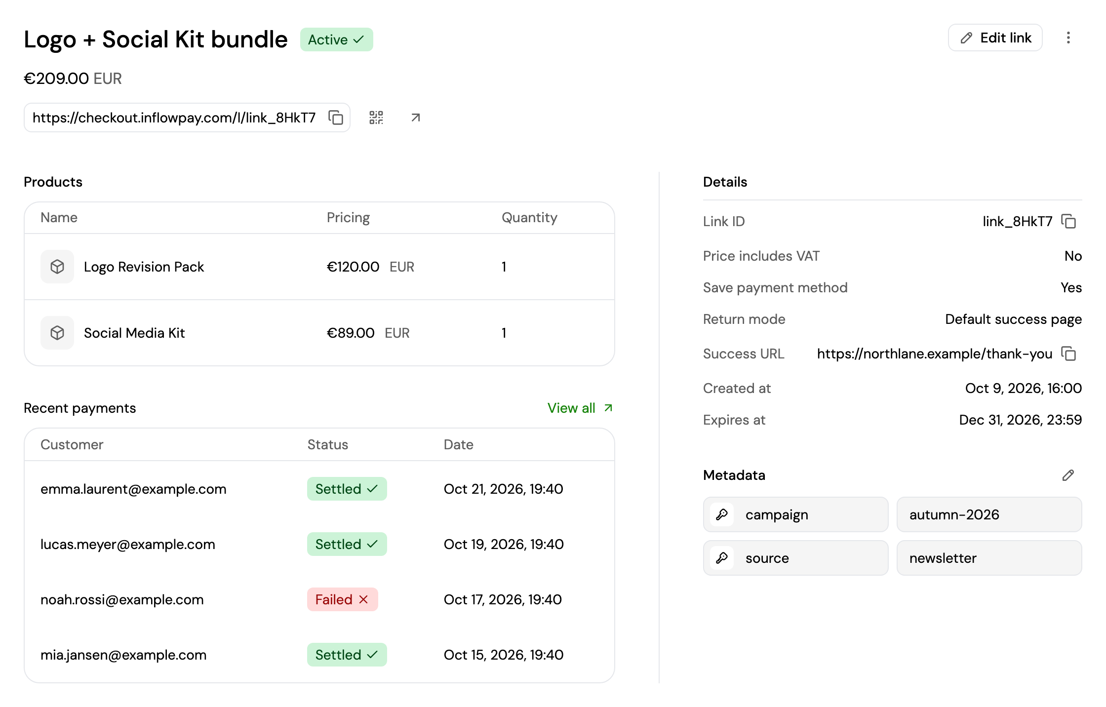 A payment link's page