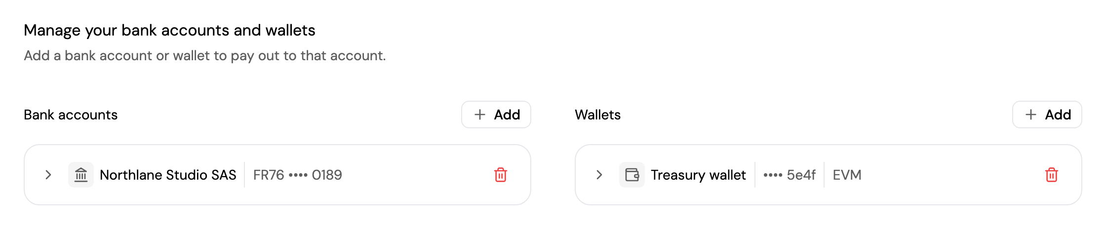 Bank accounts and wallets