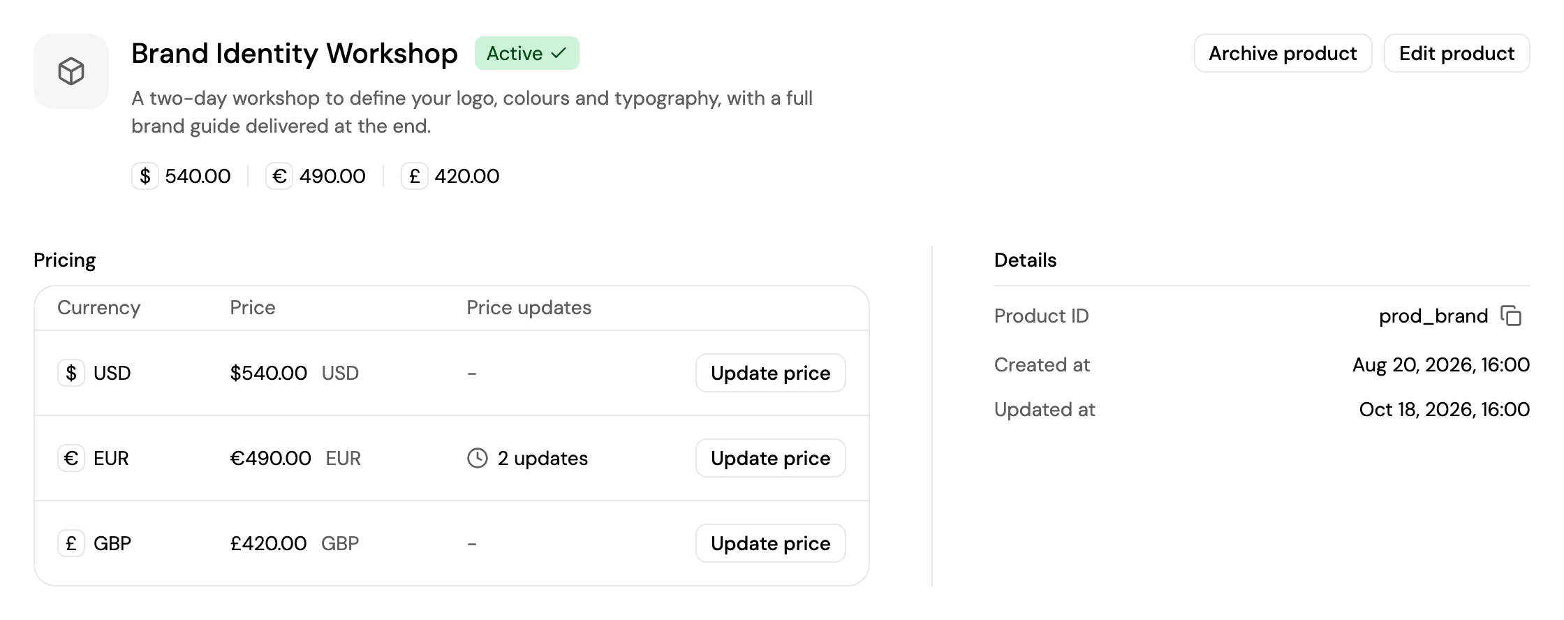 A product's page