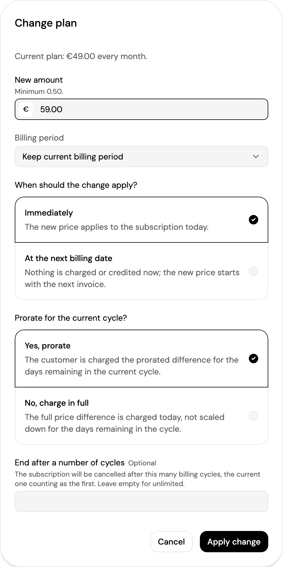Change plan