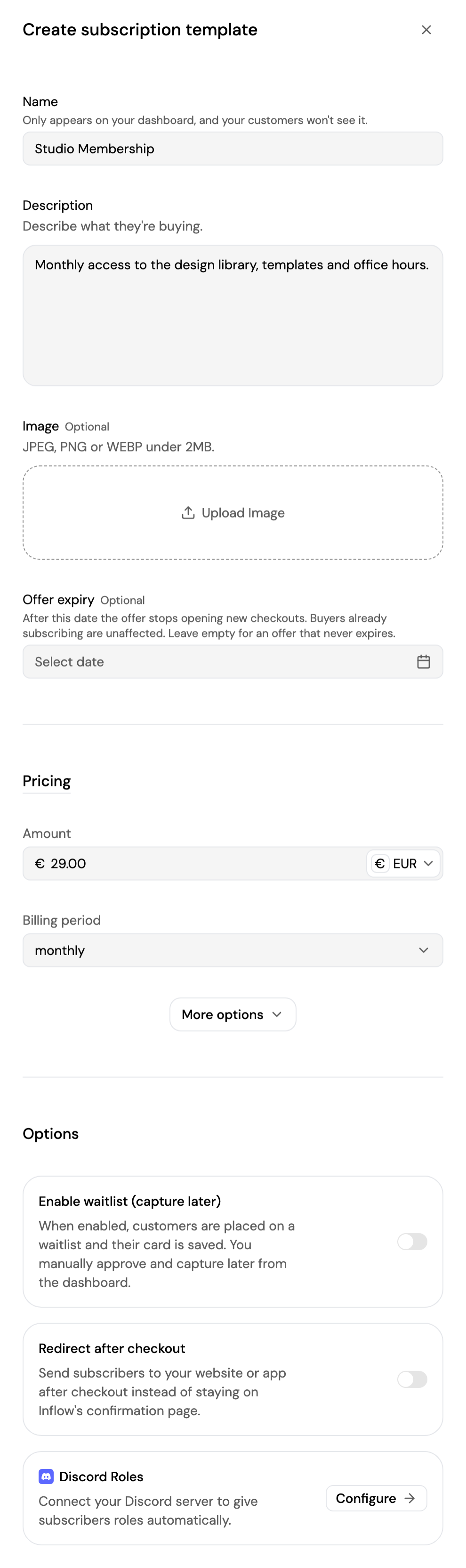 Create subscription template