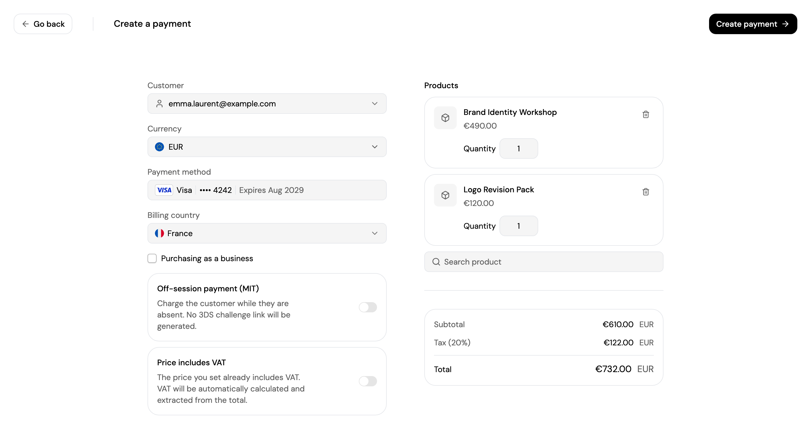 Create a payment