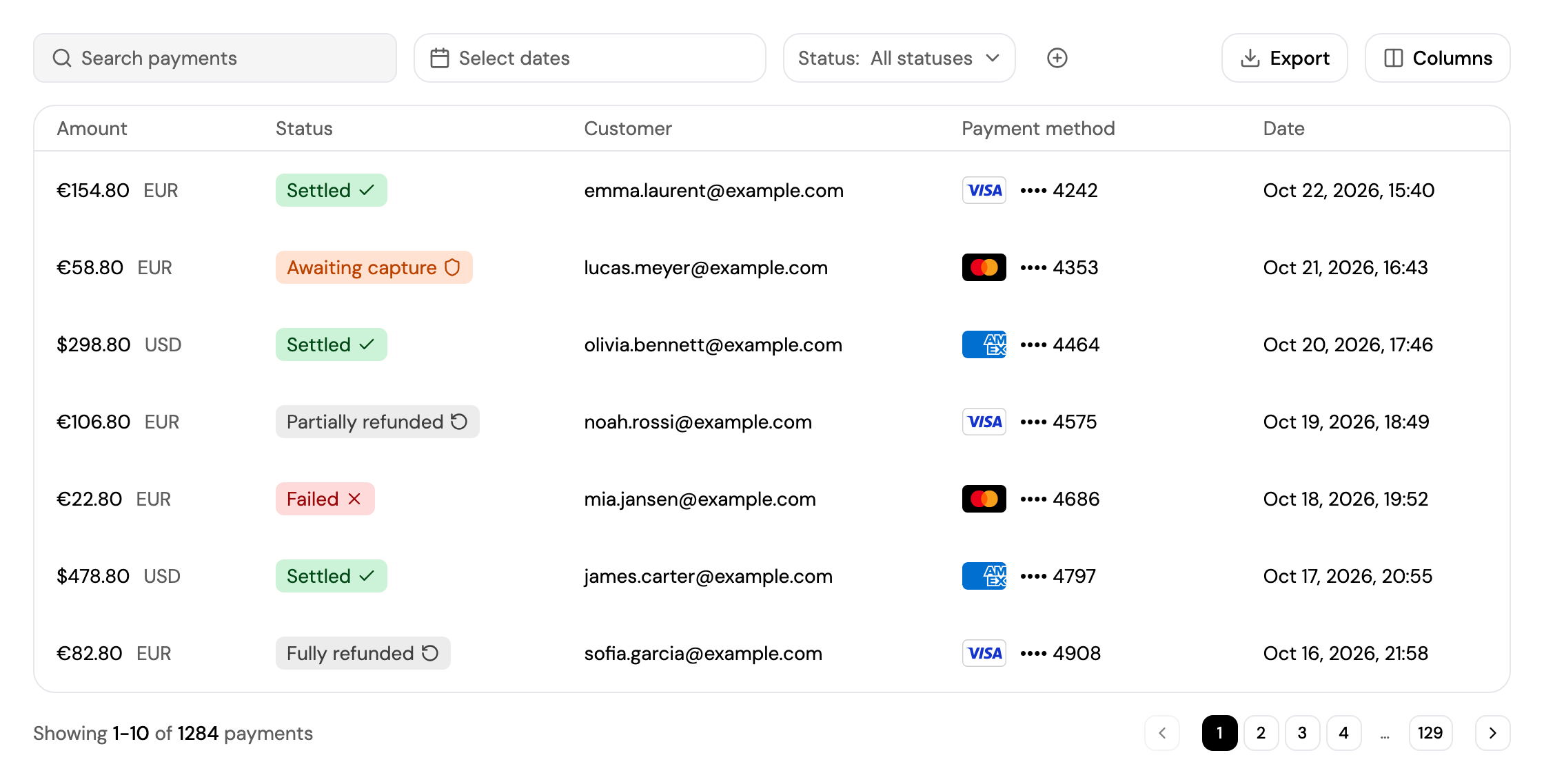 The Payments tab