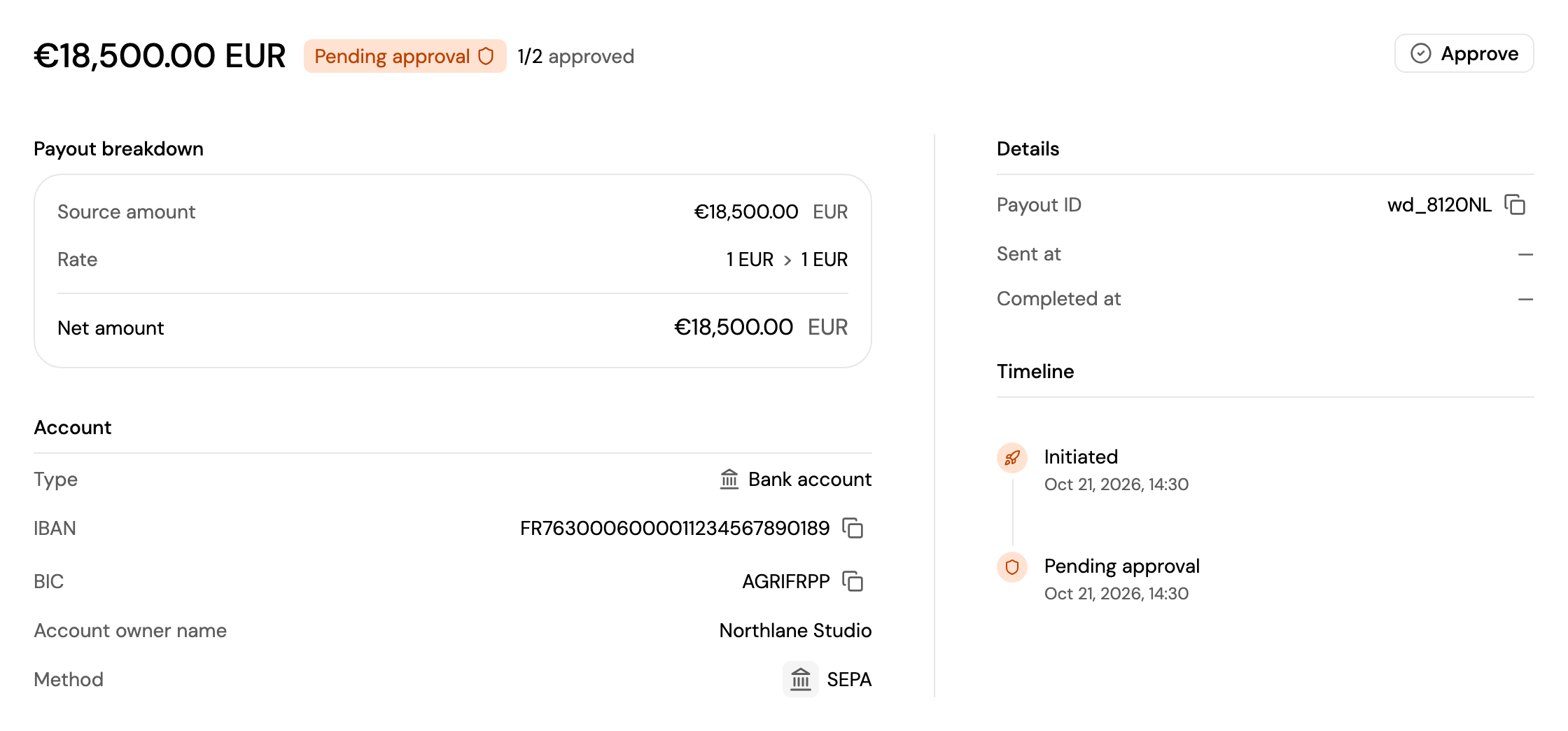 A payout waiting for approval